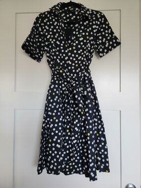 Kate Spade Tennis Ball Print Tie-Waist Midi Dress Size XS